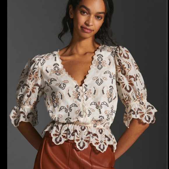 Anthropologie Tops - Anthropologie Eyelet Blouse Size XS